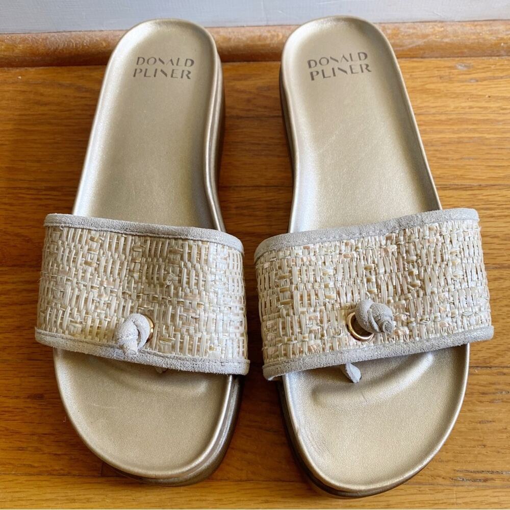 Donald Pliner | Farrah Platform Slide Sandals Raffia Open Toe Wedge Size 9.5 - Picture 3 of 9